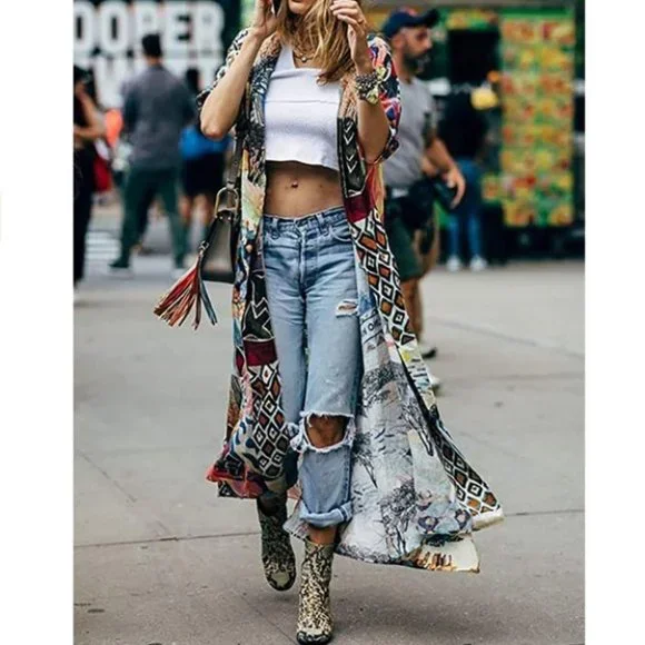 Chiffon Beach Kimono Long Bikini Cover Up Blouses Top - Picture 2 of 5